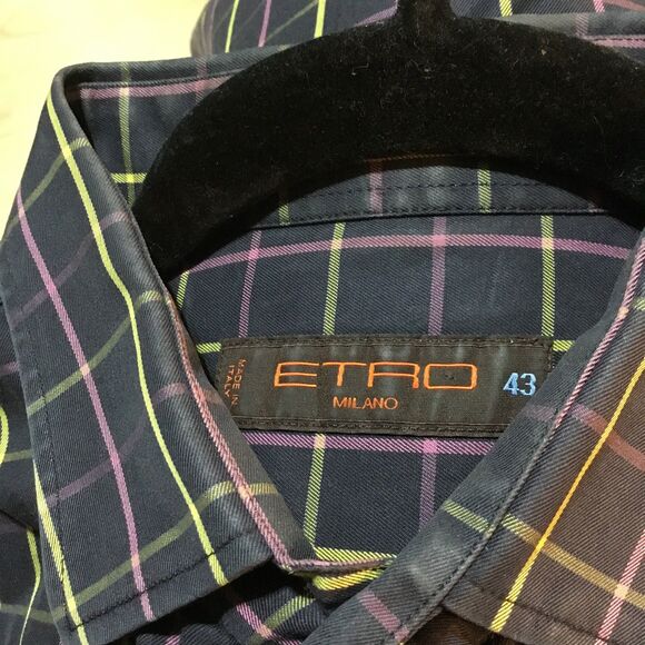 BIG & TALL Etro Milano Button Up Plaid Shirt Size 43 XXL Good Condition - Picture 5 of 8